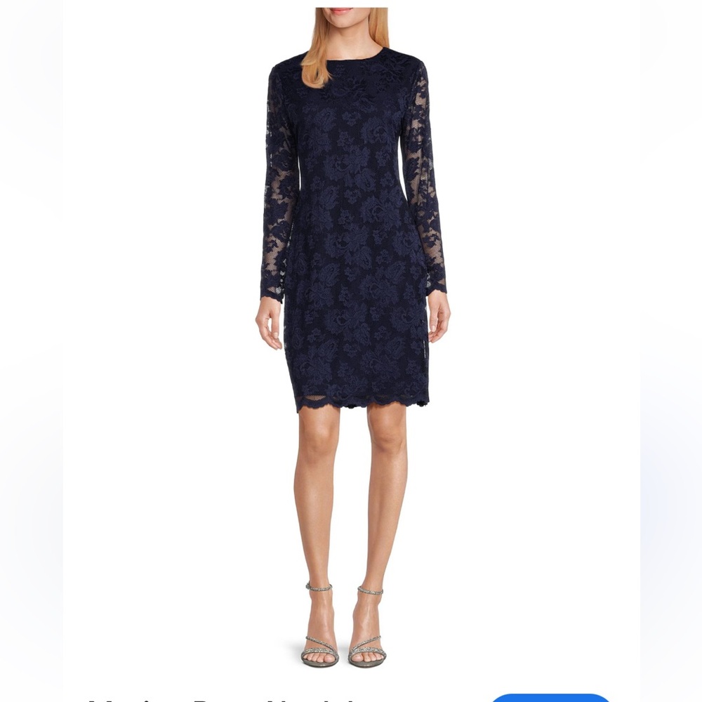 Marina NWT Blue Lace Long Sleeve Knee length Dress‎ Size XL